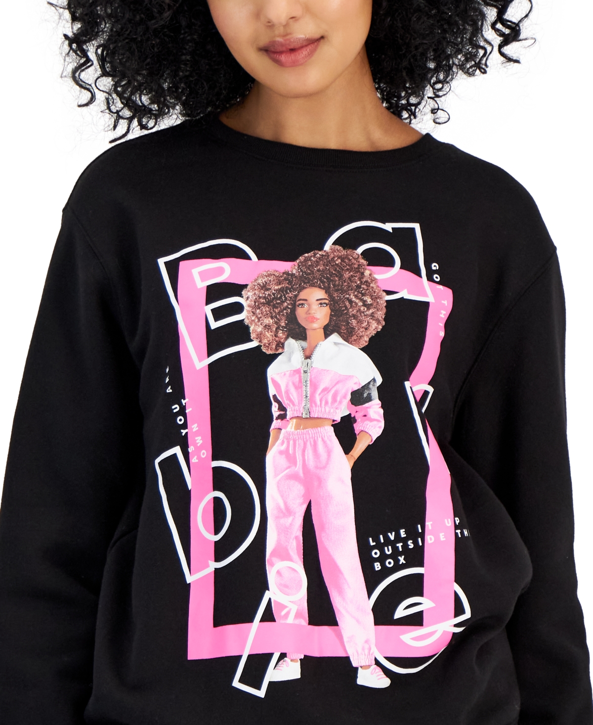 Shop Love Tribe Juniors' Barbie Crewneck Sweatshirt In Black