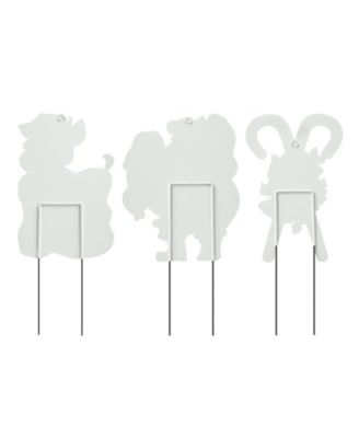 24" H Metal Glitter Santa, Reindeer and Candy Cane Yard Stake, Set of 3