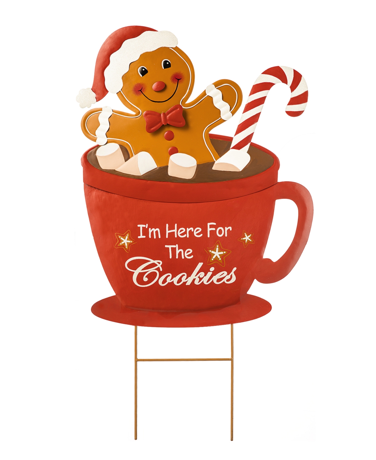 Glitzhome H Metal Gingerbread Man in Coffee Mug Yard Stake