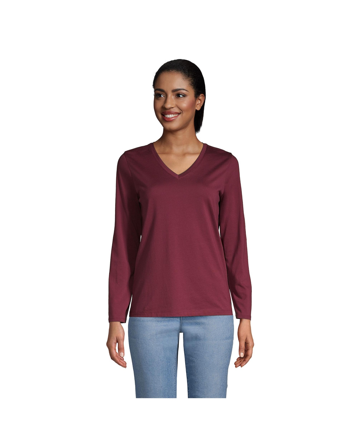 Lands' End Women's Tall Relaxed Supima Cotton Sleeve V-Neck T-Shirt