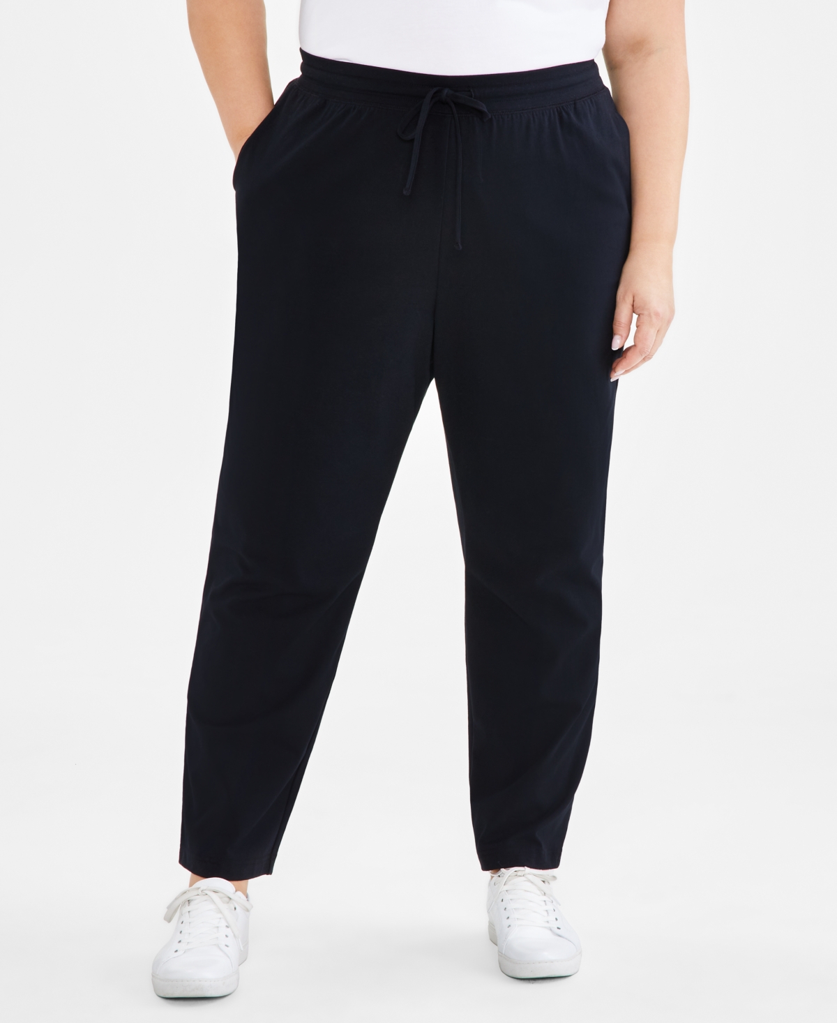 Style & Co Plus Size Knit Pull-on Pants, Created For Macy's In Deep Black