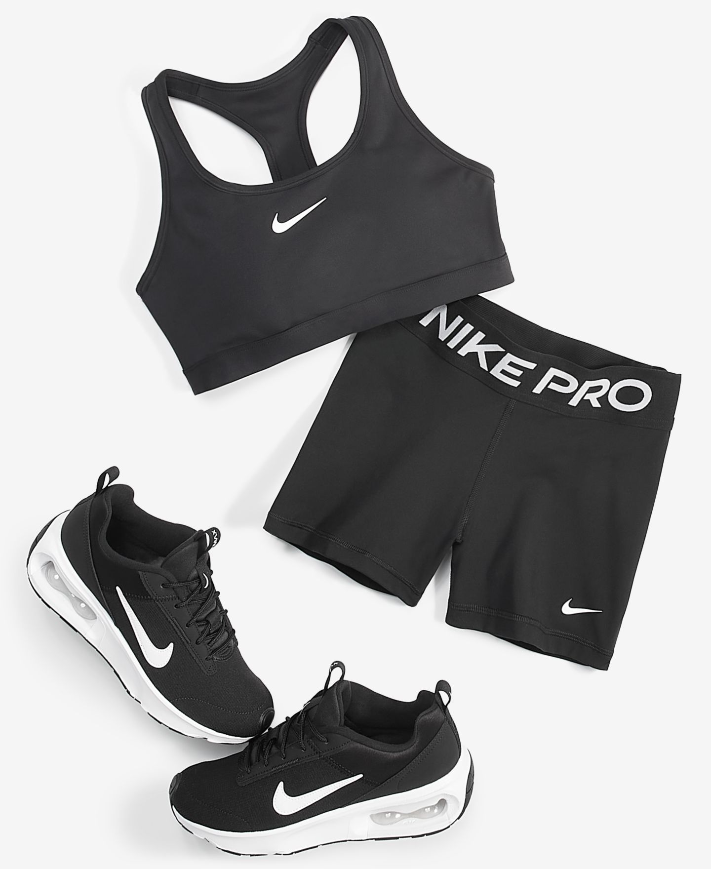 Женские кроссовки Nike Swoosh Padded Medium-Impact Sports Bra, 3" Shorts & Air Max Intrlk Lite Casual, цвет: Чёрный / Железный серый — фото 3