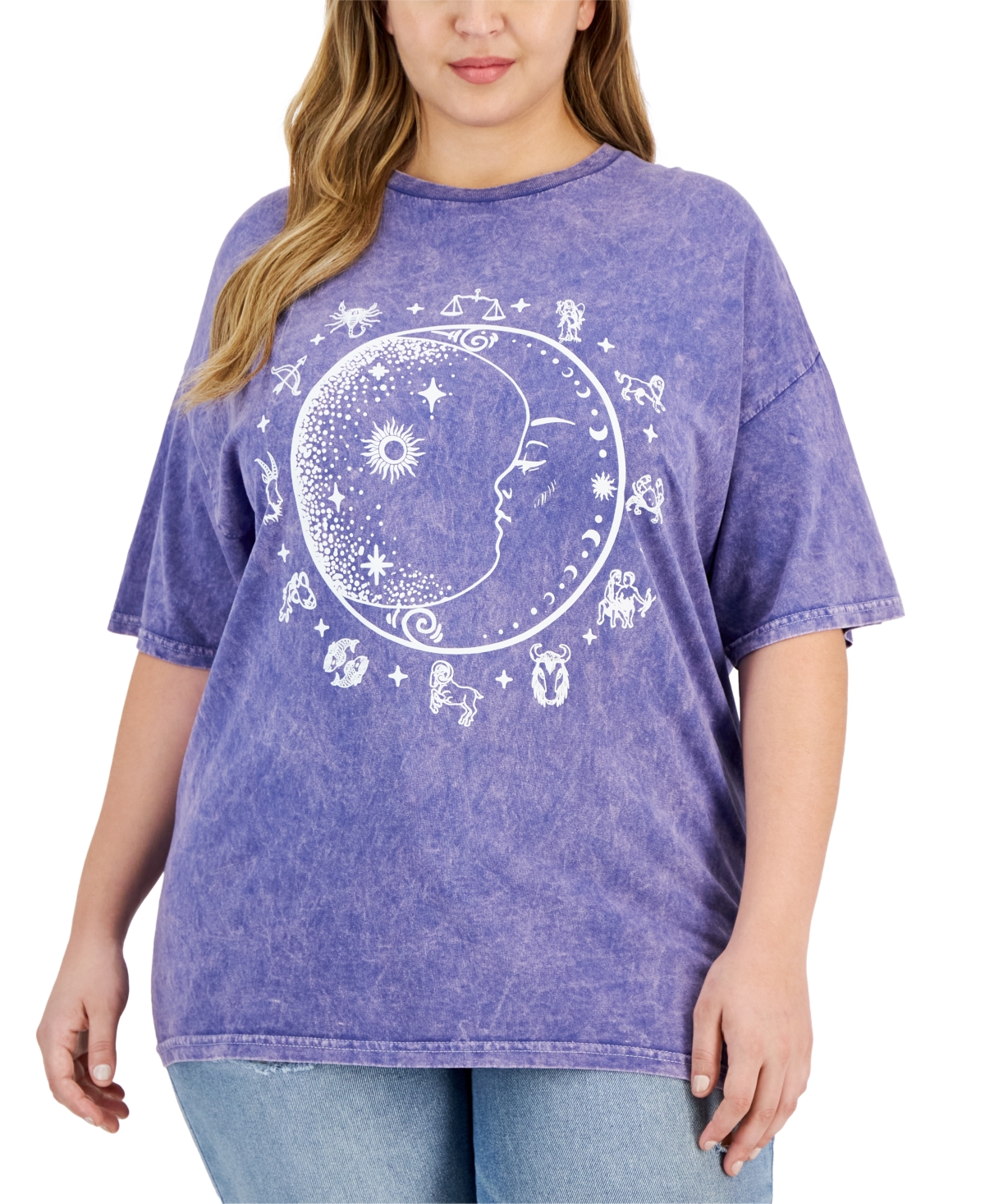 Trendy Plus Size Cotton Moon Boyfriend T-Shirt - Chlak Violet