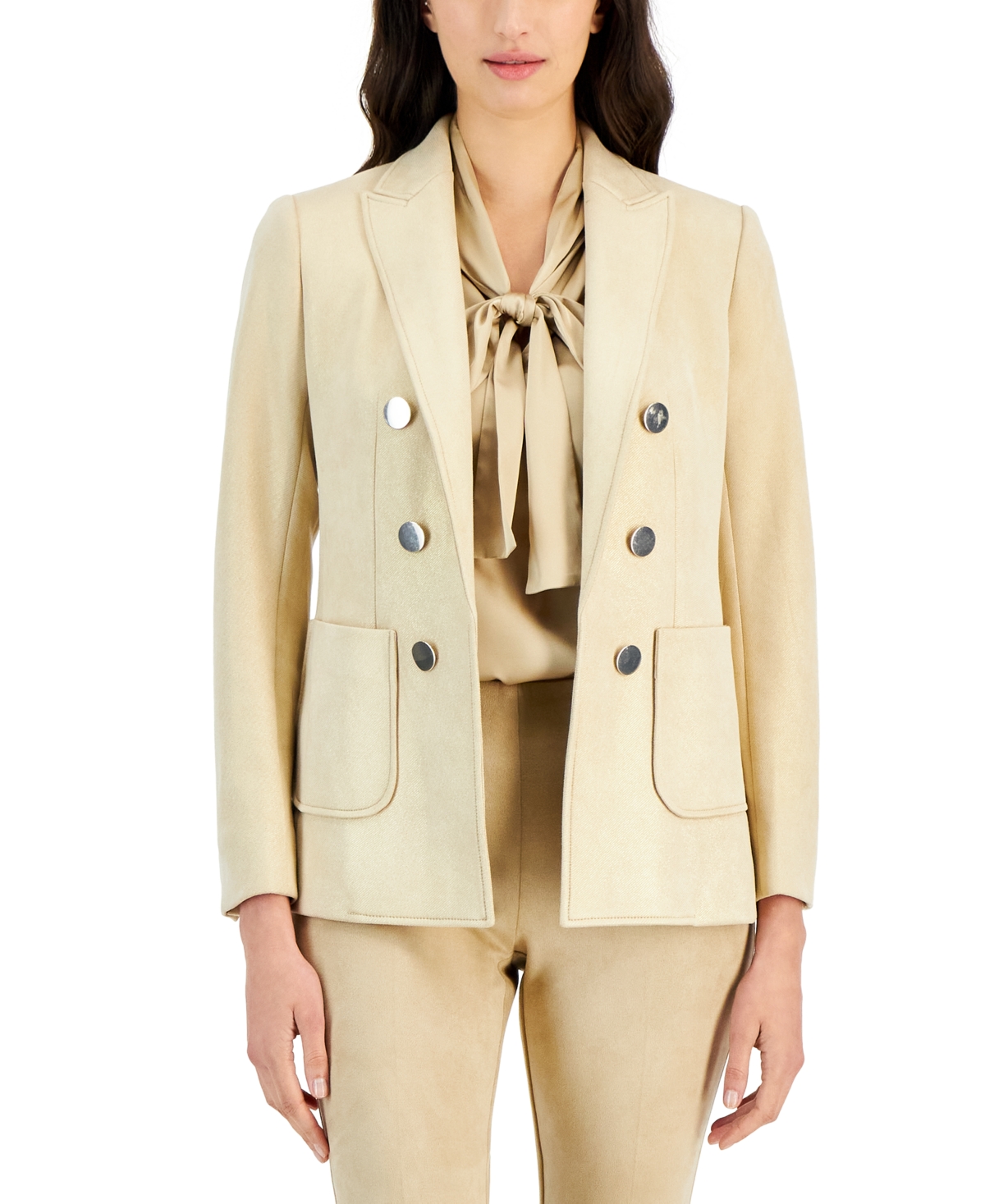 ANNE KLEIN WOMEN'S FOIL SCUBA SUEDE FAUX-DOUBLE-BREASTED JACKET 