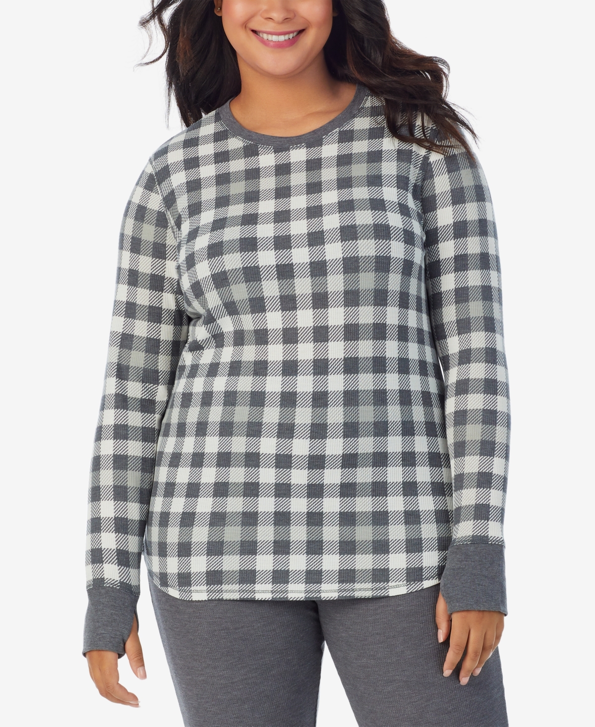 Cuddl Duds Plus Size Stretch Thermal Long-sleeve Top In Grey Buffalo