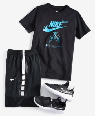 Big Kids Sportswear Printed T-Shirt, Elite Dri-FIT Basketball Shorts & Flex Runner 2 Slip-On Running Sneakers from Finish Line