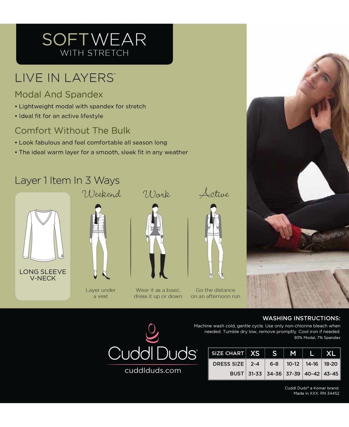 Shop Cuddl Duds Women's Softwear V-neck Long-sleeve Layering Top In Ivory