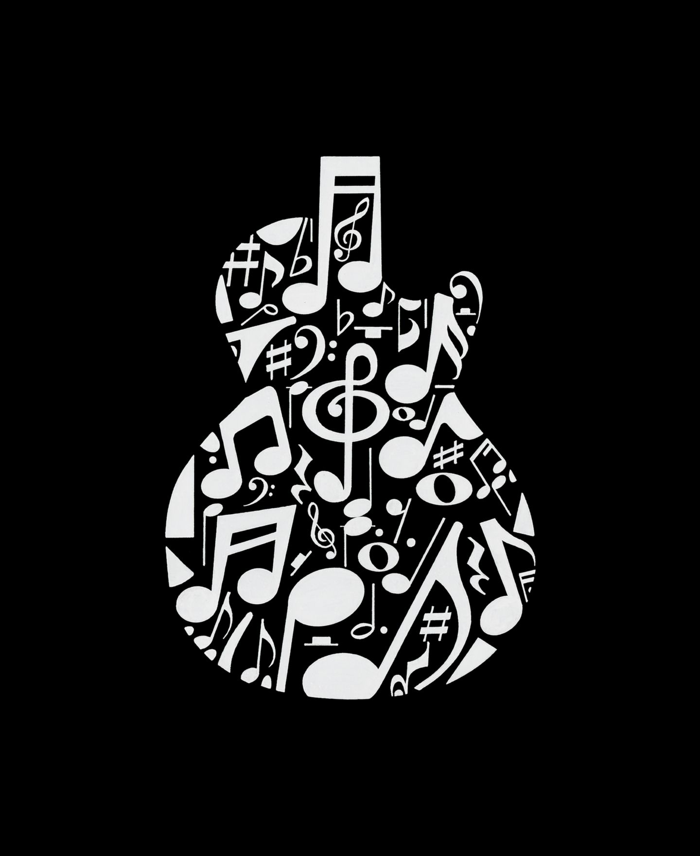 Мужская футболка LA Pop Art Music Notes Guitar Printed Word Art, цвет: Чёрный — фото 3