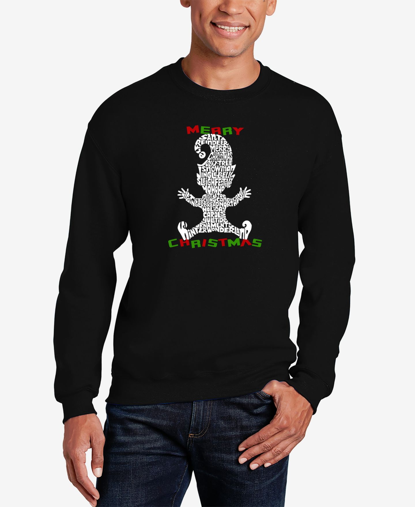 Мужская толстовка LA Pop Art Christmas Elf Word Art Crewneck, цвет: Чёрный — фото 1