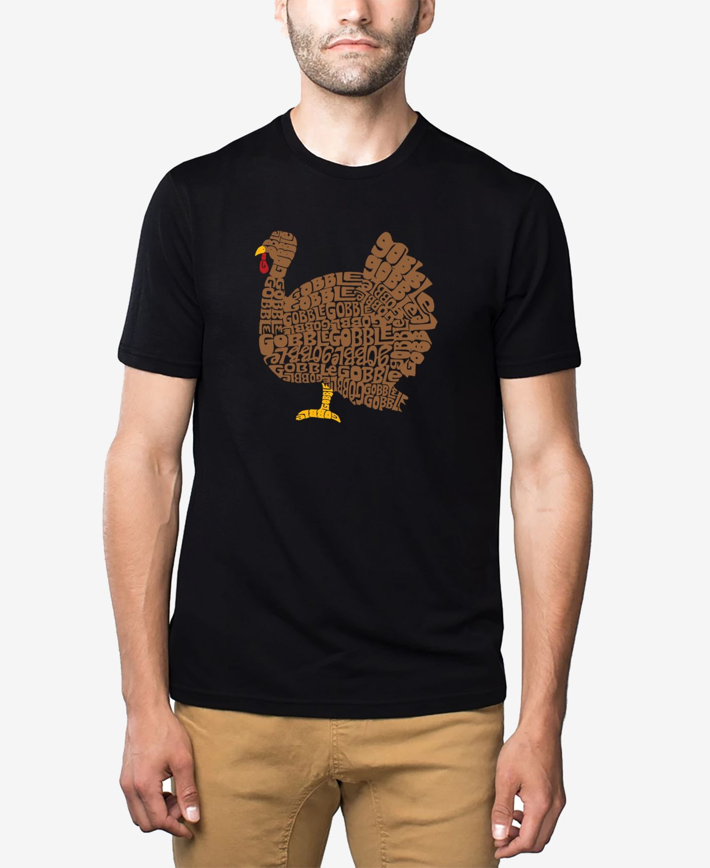 Мужская футболка LA Pop Art Cotton/Poly Blend Word Art - Thanksgiving Turkey, цвет: Чёрный — фото 1