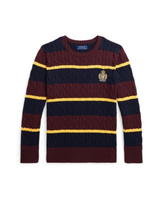 Polo Ralph Lauren Big Boys Polo Crest Striped Cotton Sweater - Macy's
