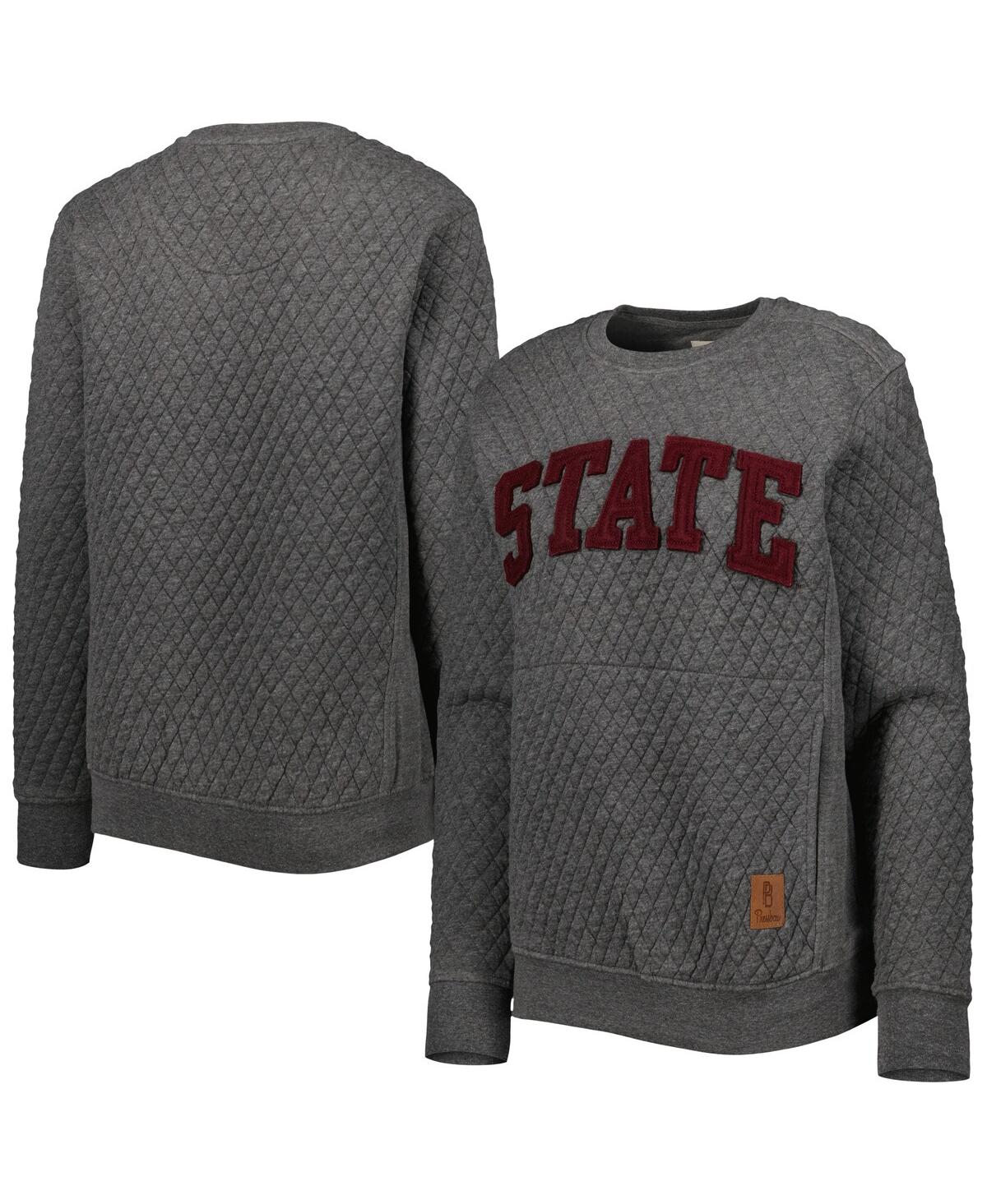 PRESSBOX WOMEN'S PRESSBOX HEATHER CHARCOAL MISSISSIPPI STATE BULLDOGS MOOSE QUILTED PULLOVER SWEATSHIRT 