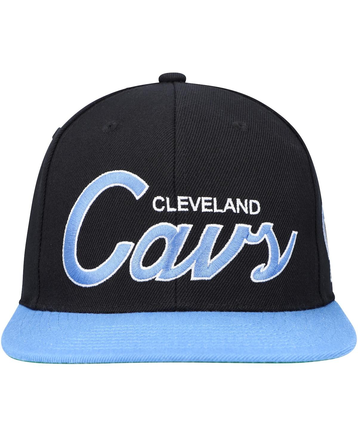 Mitchell & Ness Men's  Black Cleveland Cavaliers Hardwood Classics Mvp Team Script 2.0 Snapback Hat In Black