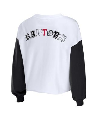 Women's Heather Red Toronto Raptors Mixed Letter Cropped Pullover Sweatshirt