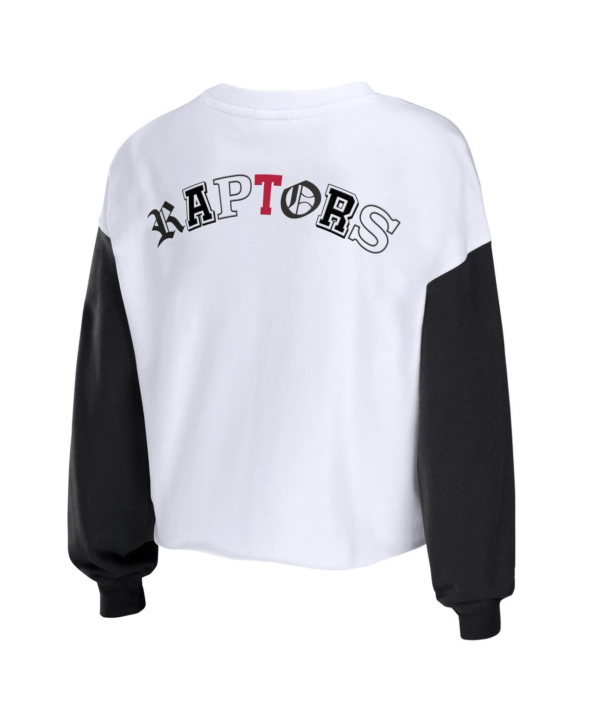 Shop Wear By Erin Andrews Women's  Heather Red Toronto Raptors Mixed Letter Cropped Pullover Sweatshirt