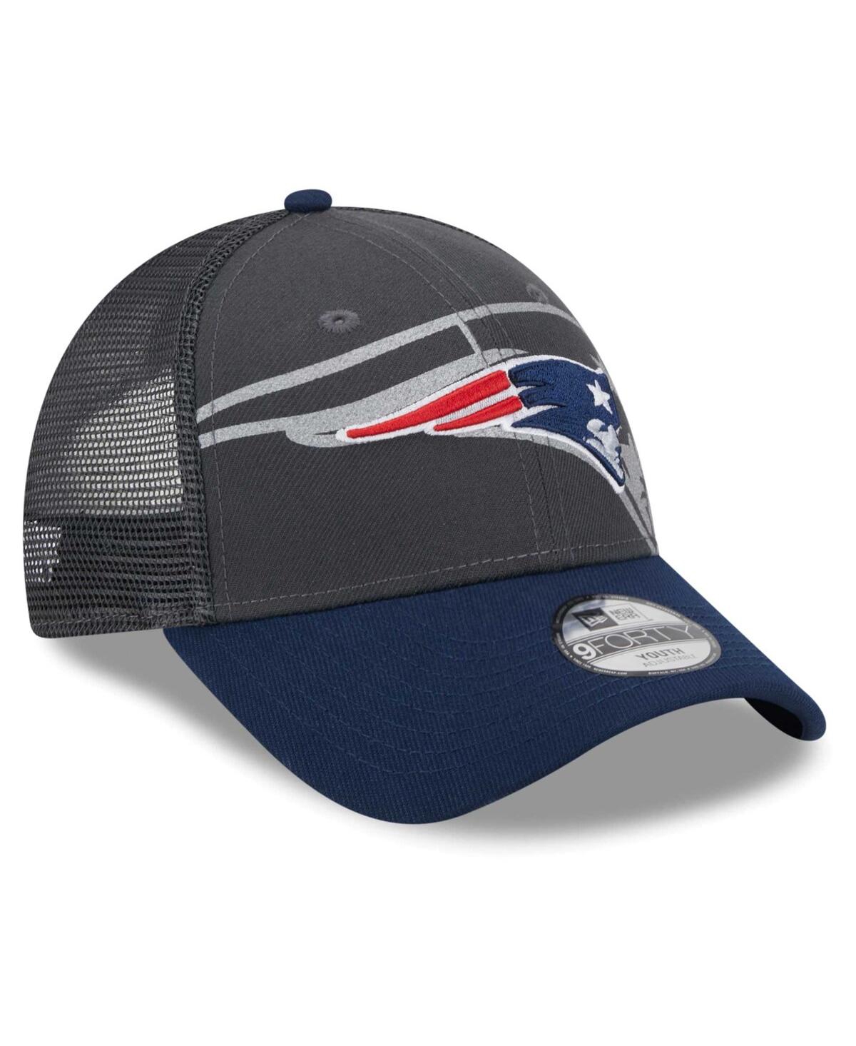 New Era Preschool Boys And Girls  Graphite, Navy New England Patriots Reflect 9forty Adjustable Hat In Graphite,navy