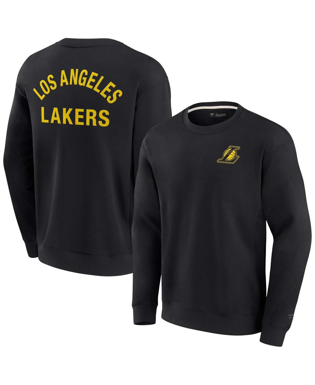 Men's and Women's Fanatics Signature Black Los Angeles Lakers Super Soft Fleece Oversize Arch Crew Pullover Sweatshirt - Black
