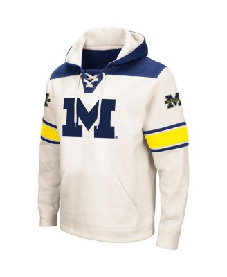 Men's Cream Michigan Wolverines Big and Tall Hockey Lace-Up Pullover Hoodie