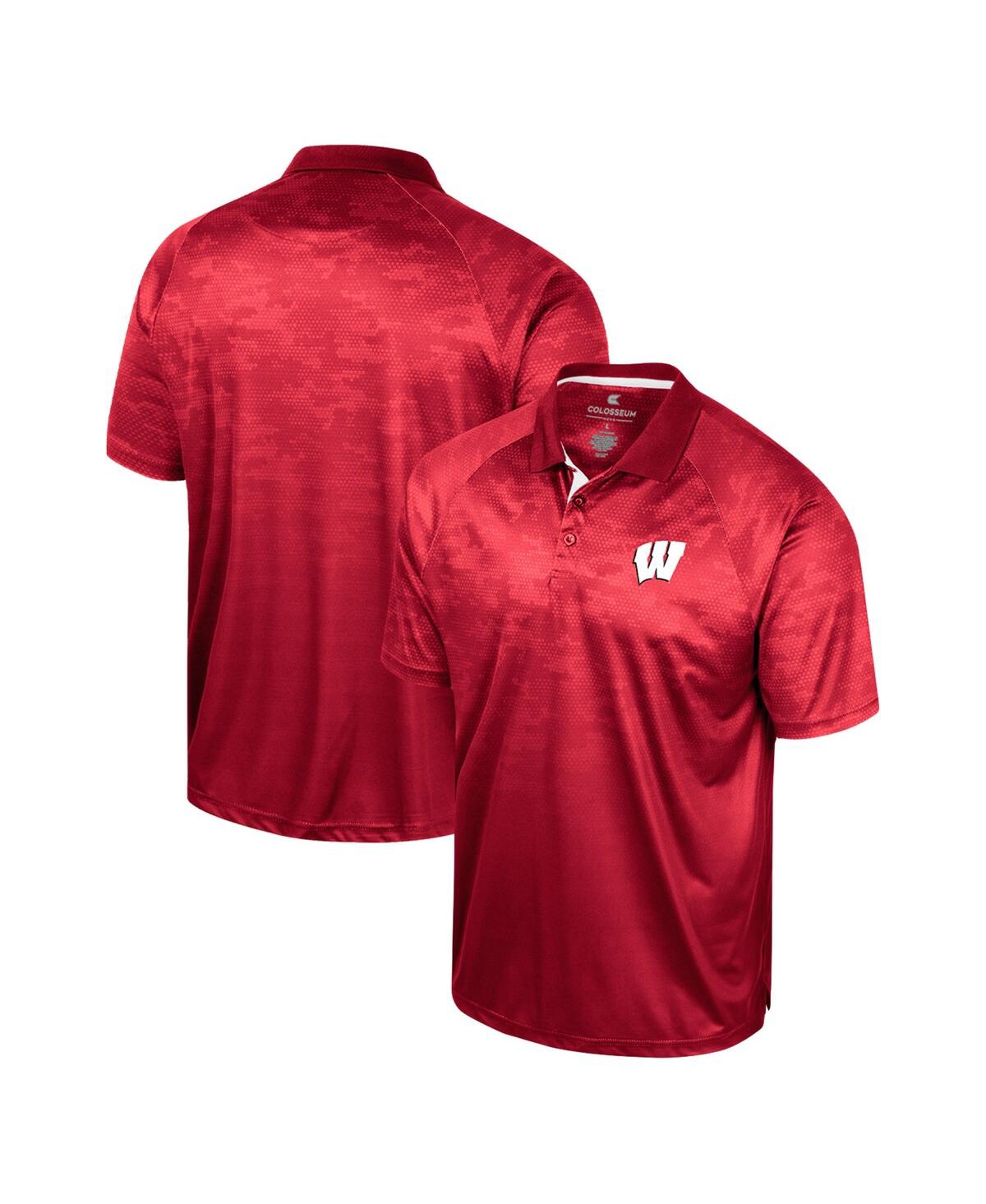 Colosseum Men's  Red Wisconsin Badgers Honeycomb Raglan Polo Shirt