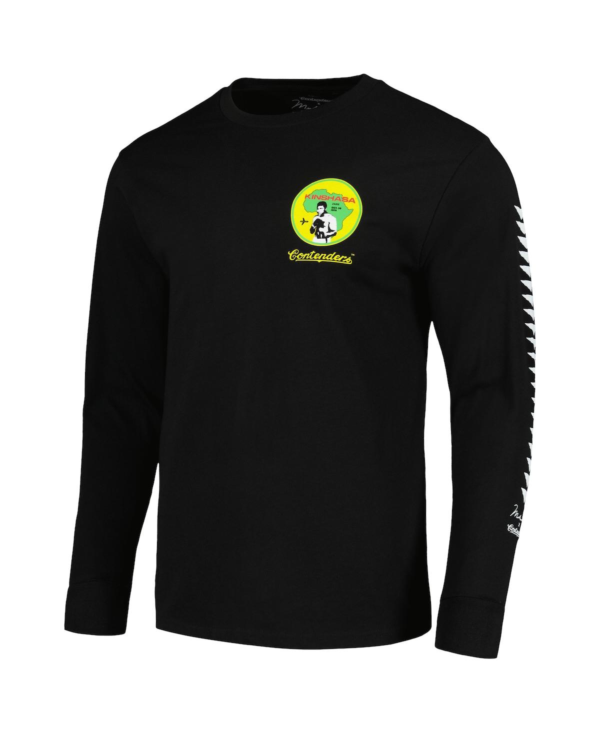Shop Contenders Clothing Men's  Black Muhammad Ali Kinshasa Stamp Long Sleeve T-shirt