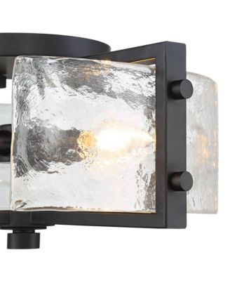 Adri Modern Ceiling Light Flush Mount Fixture 4-Light 16.50" Wide Black Metal Curved Textured Glass Panels for Bedroom Kitchen Living Room