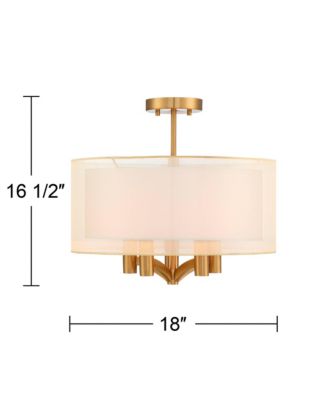 Caliari Modern Ceiling Light Semi Flush Mount Fixture 18" Wide Warm Brass Double Drum Shade for Bedroom Kitchen Hallway Bathroom