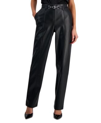 Women's High-Rise Belted Faux-Leather Pants, Created for Macy's