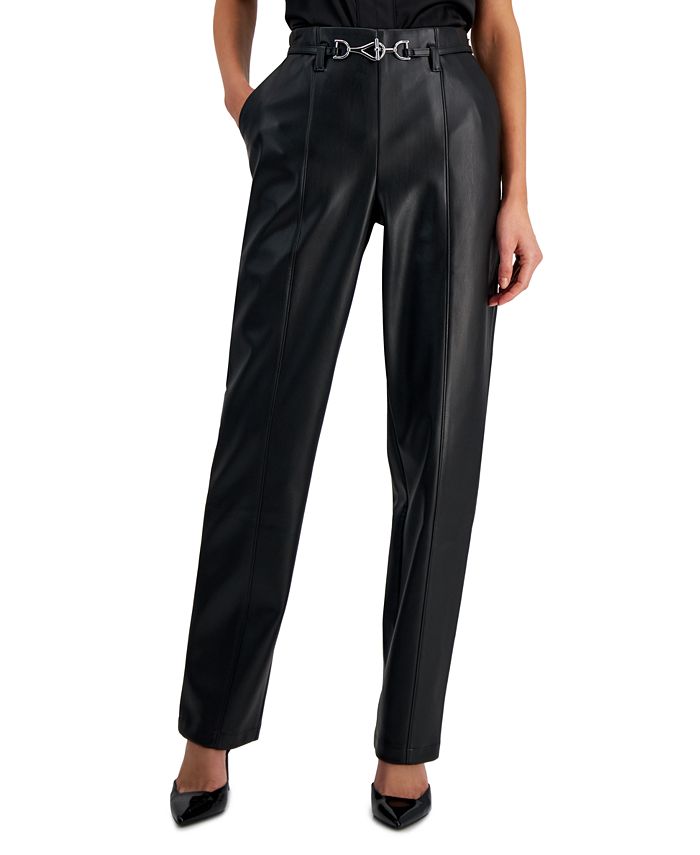 I.N.C. International Concepts Women's High-Rise Belted Faux-Leather Pants,  Created for Macy's - Macy's