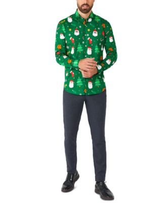 Men's Festivity Green Shirt - Perfect For Christmas - Xmas Parties - Including 1 Button-Up Shirt - Green - Long sleeve