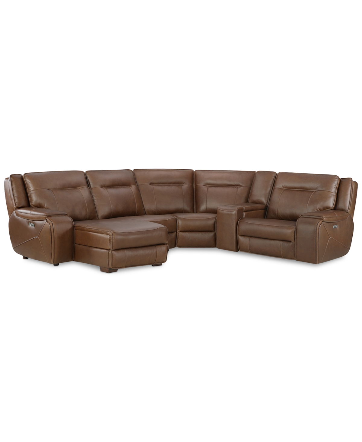Macy's Hansley 5-pc. Zero Gravity Leather Sectional With Power Recliner And Chaise, Created For  In Brown
