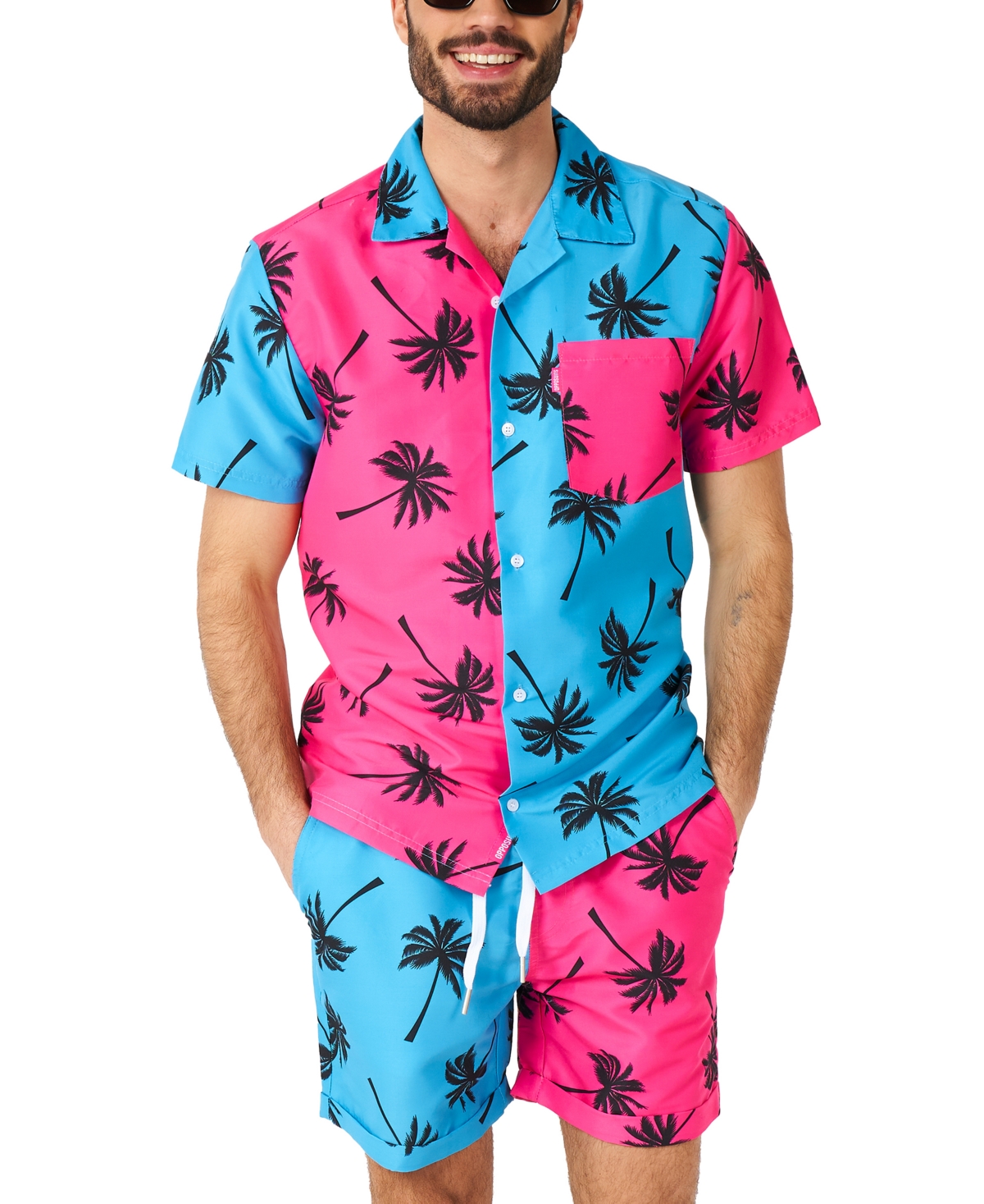 Men's Short-Sleeve Parallel Palm Graphic Shirt & Shorts Set - Pink