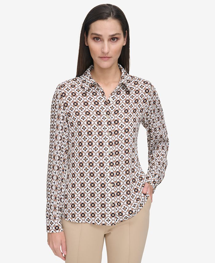 Tommy Hilfiger Women s Printed Long Sleeve Button Front Top Macy s
