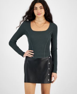 Womens Ribbed Sweater Faux Leather Skirt Created For Macys