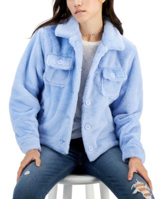 Crave Fame Juniors' Faux-Fur Long-Sleeve Trucker Shacket - Macy's