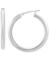 Polished Round Hoop Earrings in 14k Gold, 30mm - White Gold