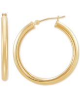 Polished Round Hoop Earrings in 14k Gold, 30mm - Yellow Gold