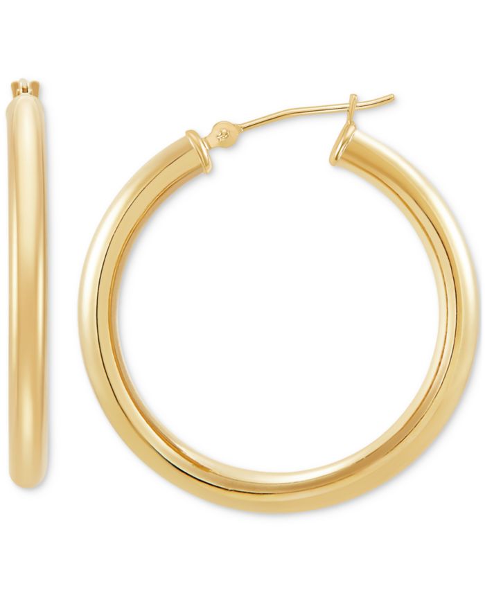 Polished Round Hoop Earrings in 14k Yellow or White Gold, 30mm