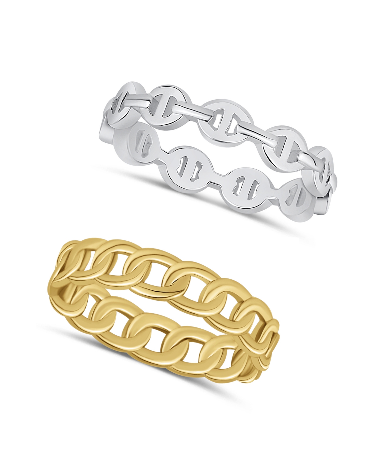 And Now This 18k Gold Plated And Silver Plated Chain Link Duo Ring Set