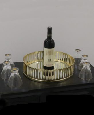 Round Mirror Tray with Design, 13.75" D