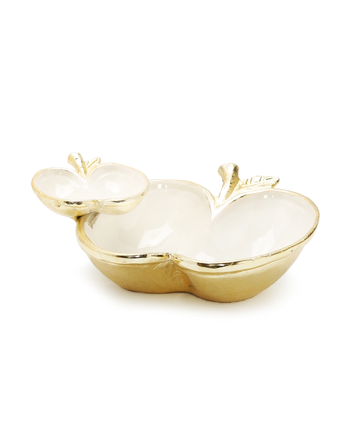 Two Apple Dish with Gold-Tone - White