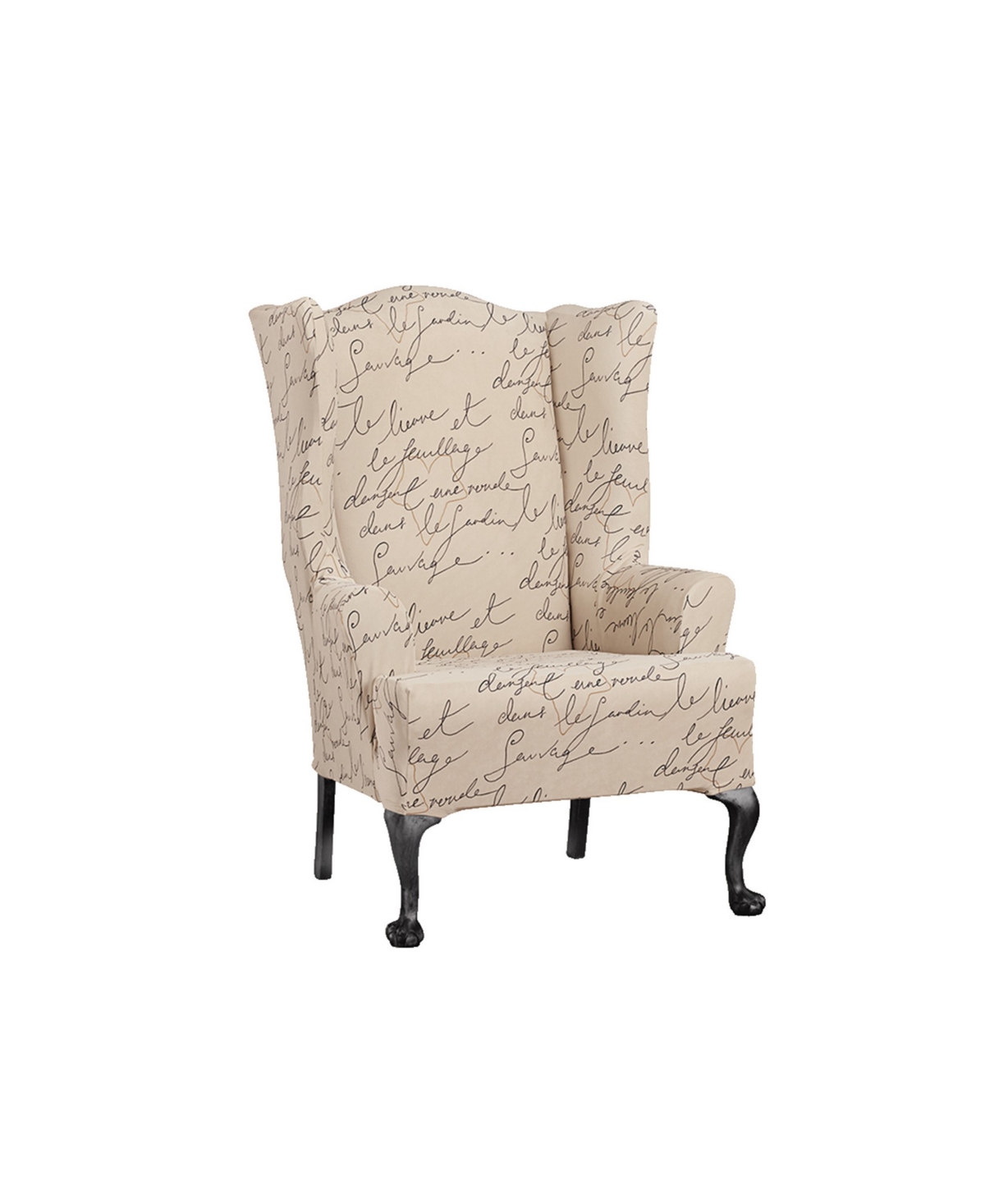 Waverly Stretch Pen Pal Wing Chair Slipcover, 54" X 45" In Parchment