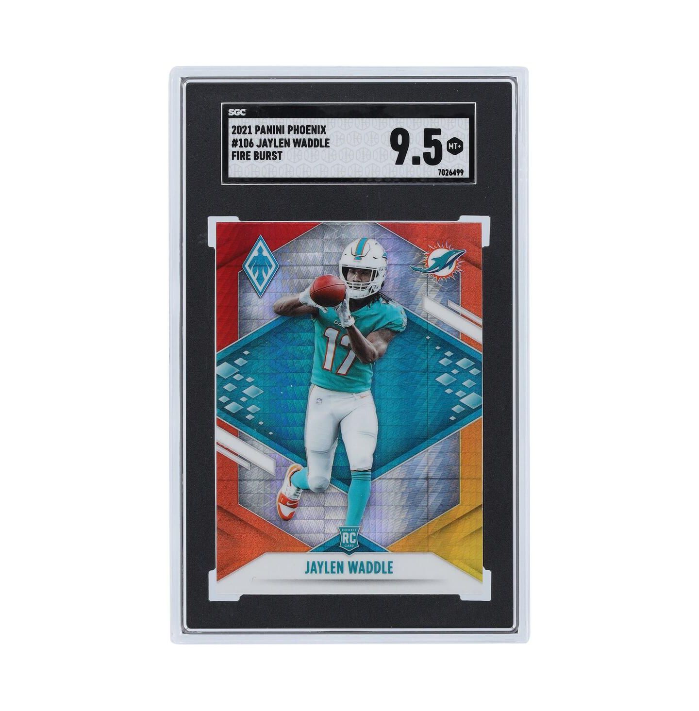 Детские фигурки Panini America Jaylen Waddle Miami Dolphins Phoenix Fire Burst #106 SGC Authenticated 9.5 Rookie Card, Ages 11+ — фото 1