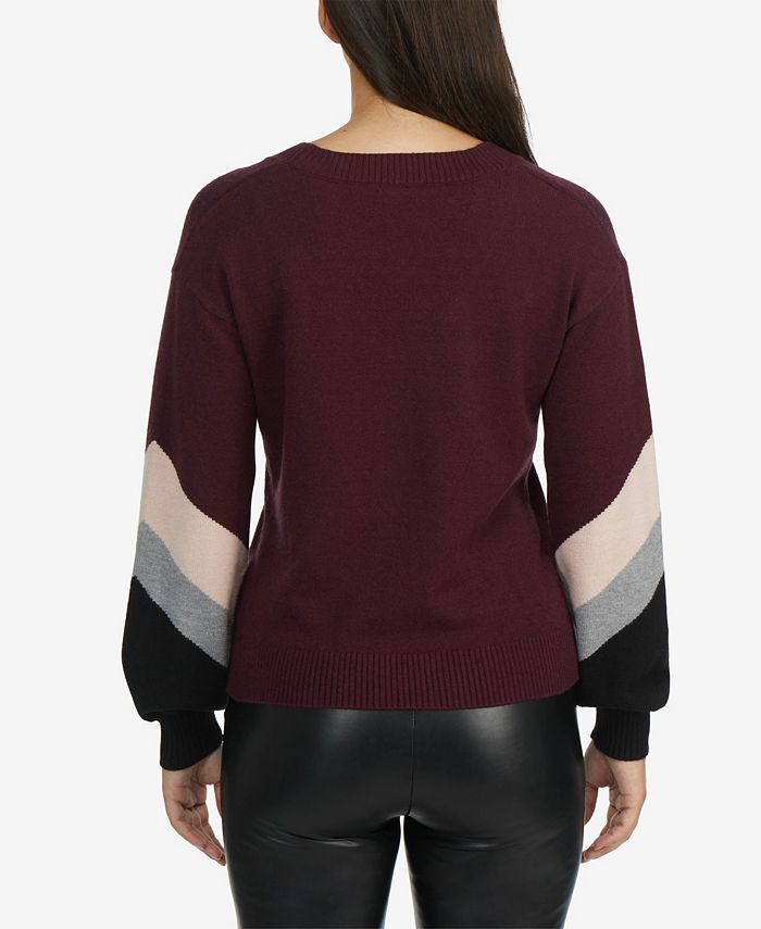 Laundry by Shelli Segal Women's Vneck Sweater with Colorblock Sleeves