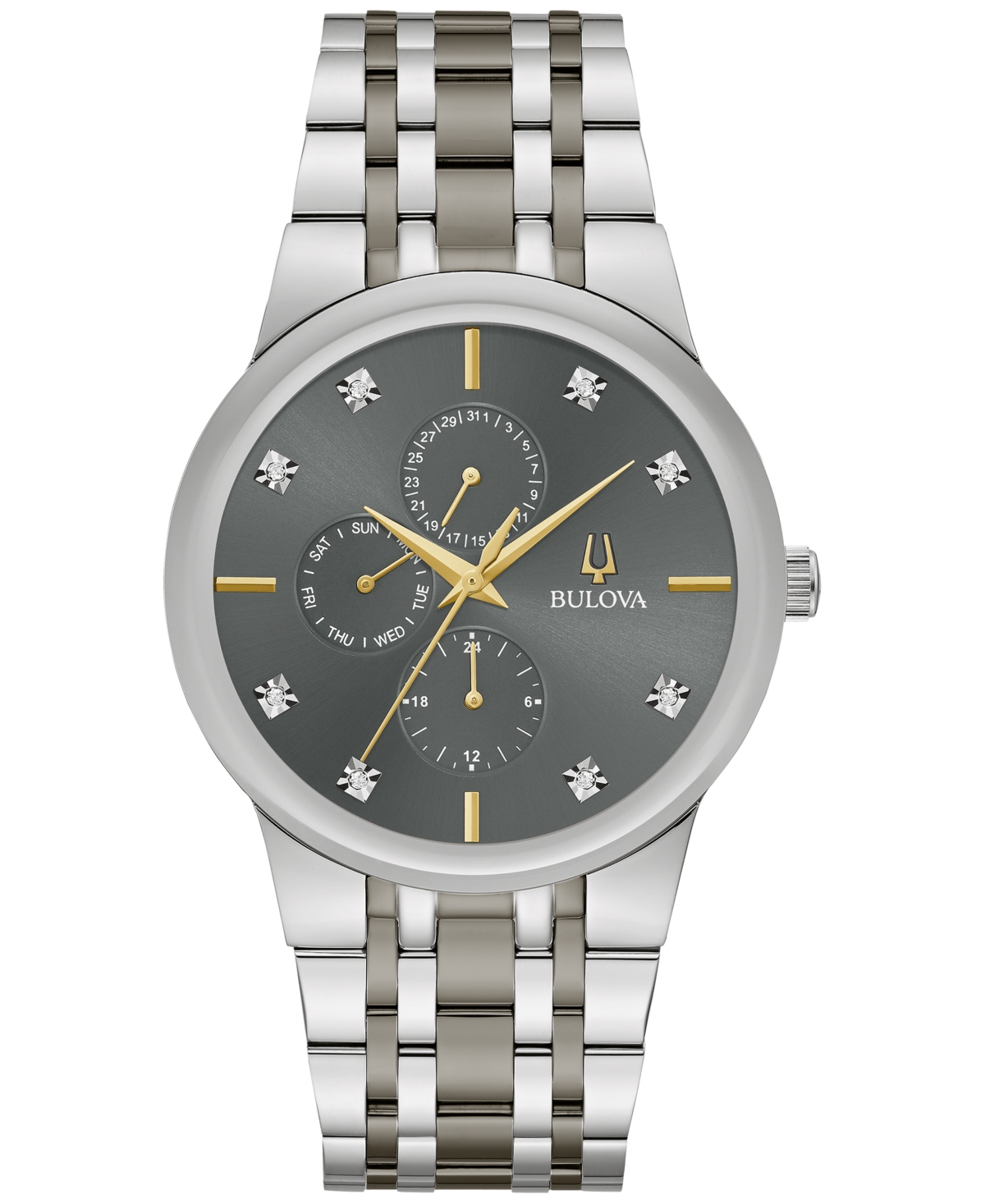 Bulova Men's Modern Diamond Accent Two-tone Stainless Steel Bracelet Watch 40mm In Gray