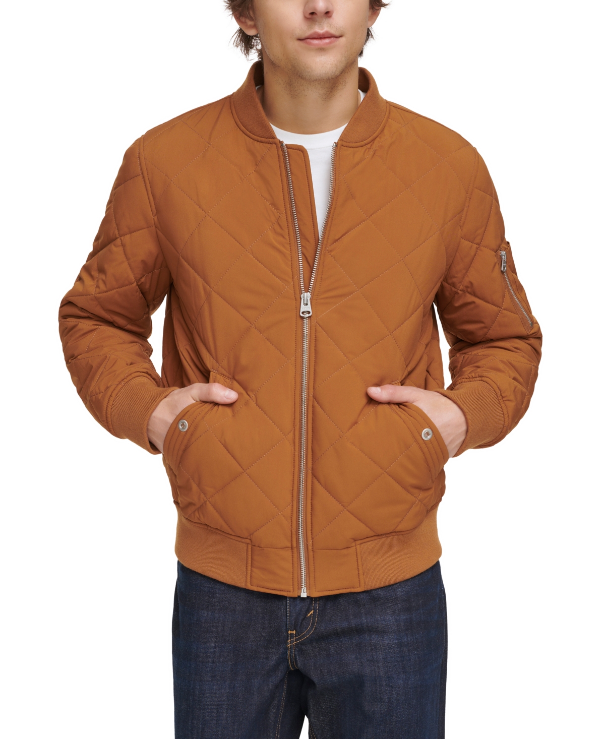 Shop Levi's Men's Quilted Fashion Bomber Jacket In Brown