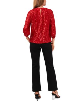 Women's Sequin Keyhole Detail Raglan Sleeve Top