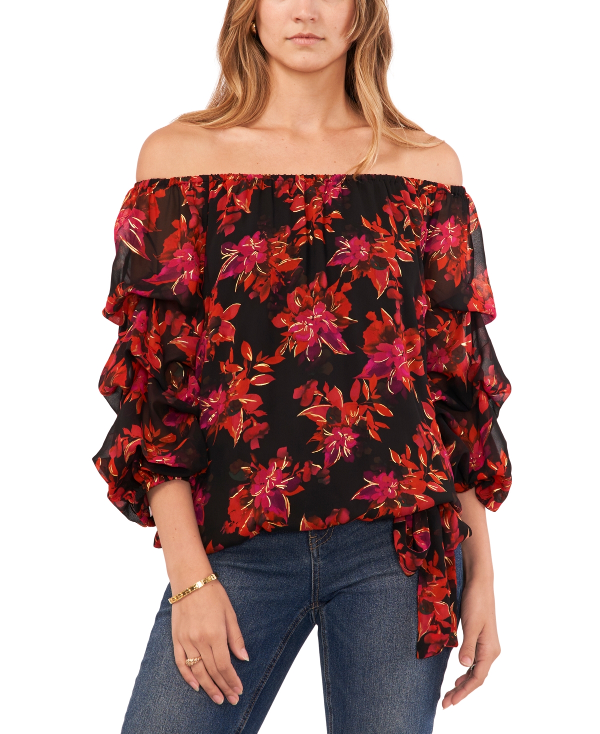 VINCE CAMUTO WOMEN'S PRINTED OFF-THE-SHOULDER TOP