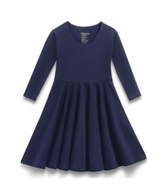 Girls Child Fair Trade Organic Cotton Solid 3/4 Sleeve Twirl Dress