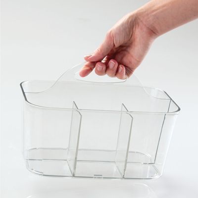 Small Plastic Divided Cosmetic Storage Organizer Caddy Tote Bin - Clear, USA Made