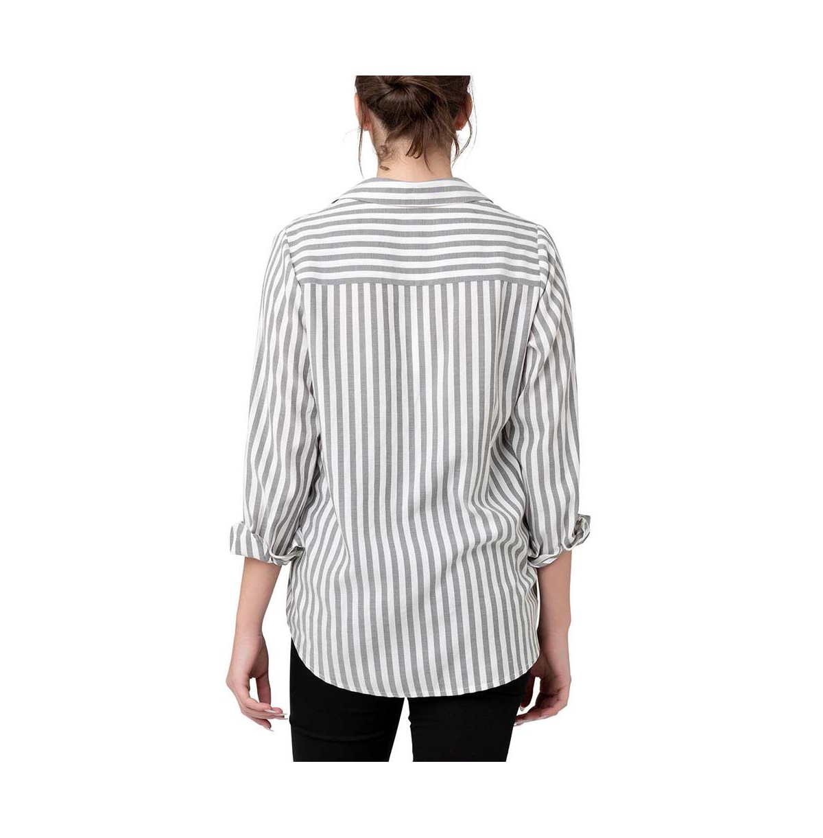 Ripe Maternity Women's Lou Button Up Stripe ShirtWhite - Black / white
